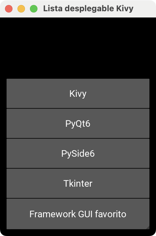 Lista desplegable en Kivy