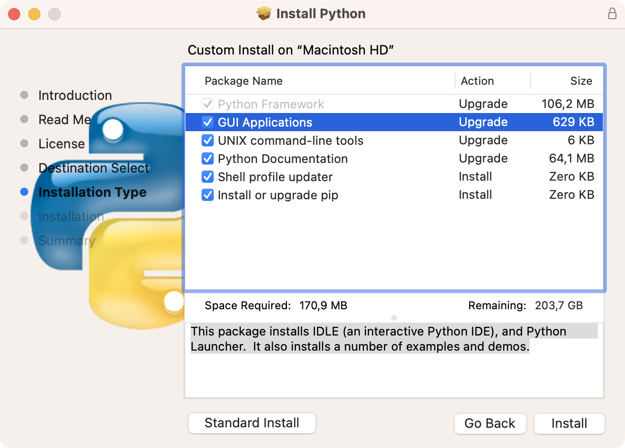 Instalador de Python, quinta ventana: Instalación personalizada, opciones