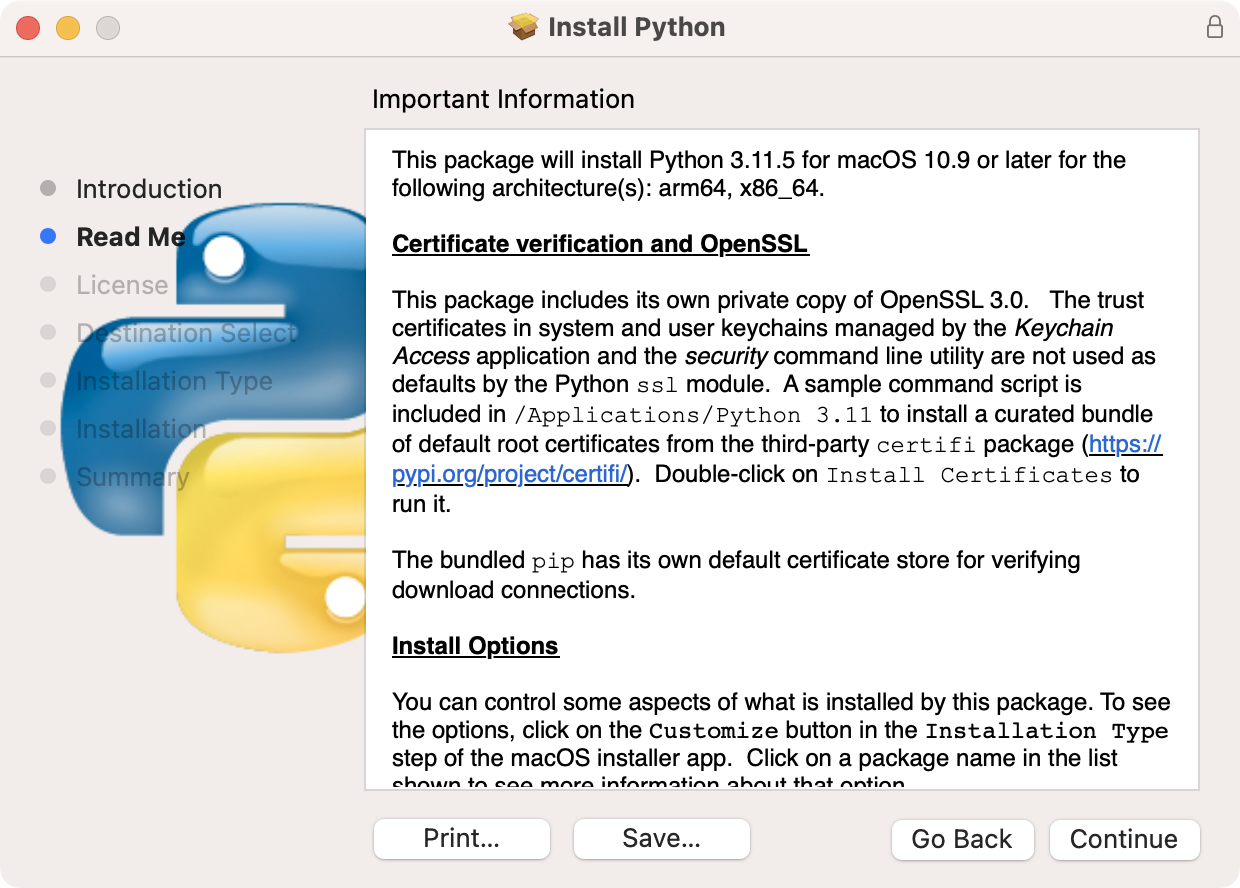 Instalador de Python, segunda ventana: Readme