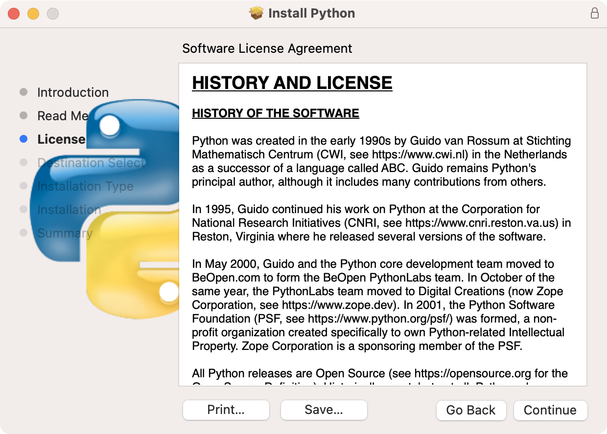 Instalador de Python, tercera ventana: Licencia